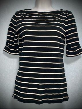 Women’s Lauren Ralph Lauren Black & White Striped Boat Neck Top Size Small